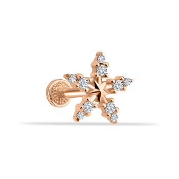 Taşlı Yıldız ve Çiçek Motifli Minimal Tragus Piercing - Dianora