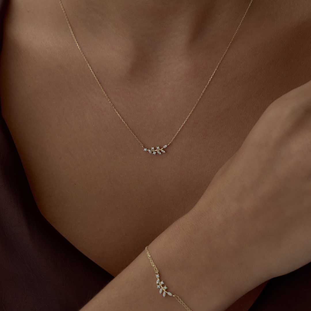 Taşlı Zeytin Dalı Kolye - 3