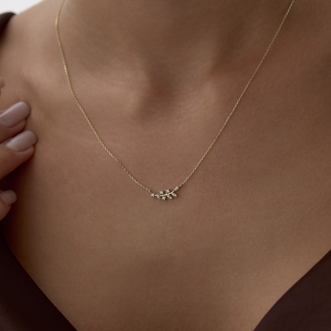 Taşlı Zeytin Dalı Kolye - 2