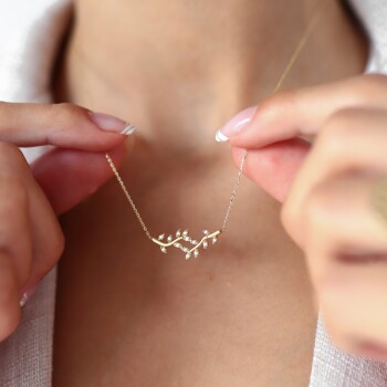 Taşlı Zeytin Dalı Kolye - Rayna