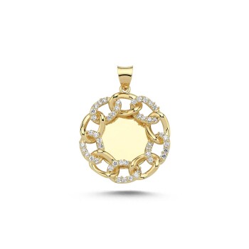 Taşlı Zincir Çerçeve Plaka Kolye Ucu - Koçak