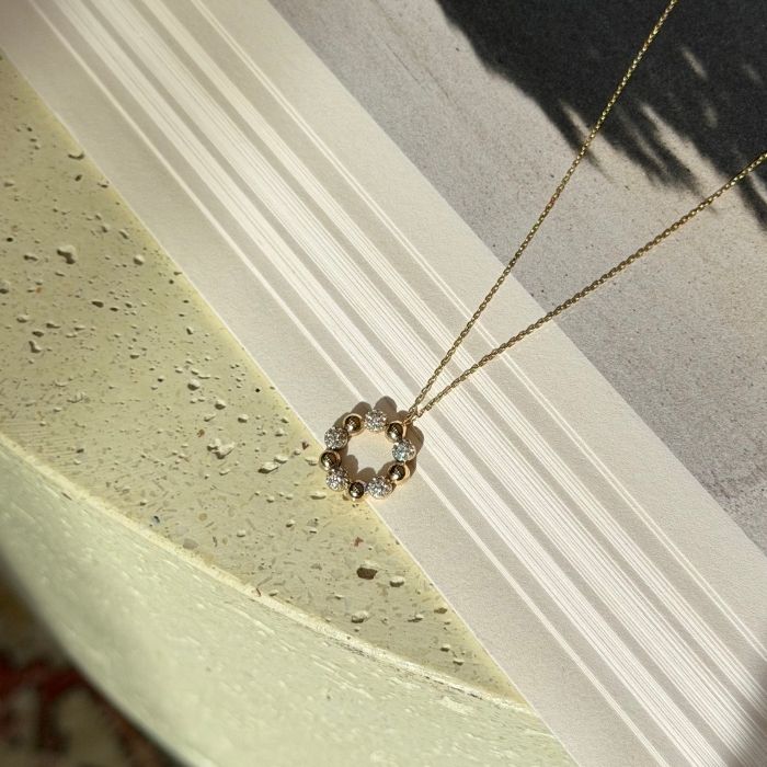 Taşlı&Boncuklu Çiçek Motif Altın Kolye - Rayna (1)