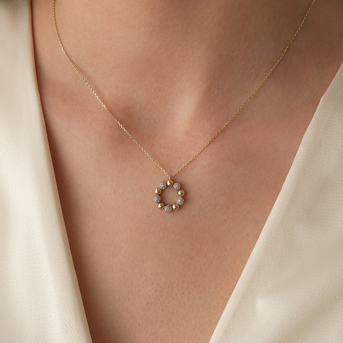 Taşlı&Boncuklu Çiçek Motif Altın Kolye - Rayna (1)