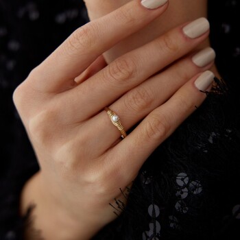 Tek İncili Su Dalgası Yüzük - Cemart