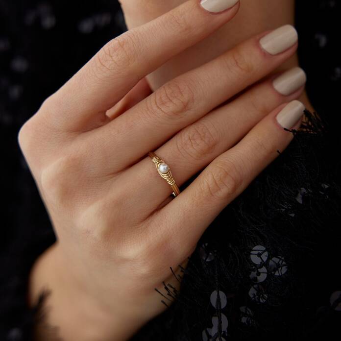 Tek İncili Su Dalgası Yüzük - 1