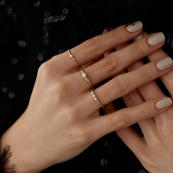 Tek İncili Su Dalgası Yüzük - Cemart (1)