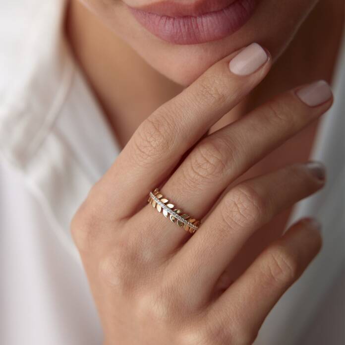 Tek Sıra Taş Leaf Yüzük - 2