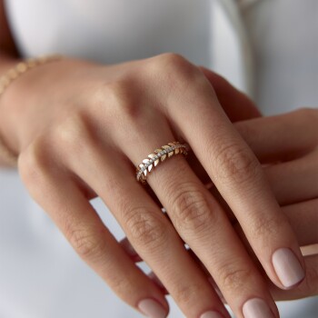 Tek Sıra Taş Leaf Yüzük - 3