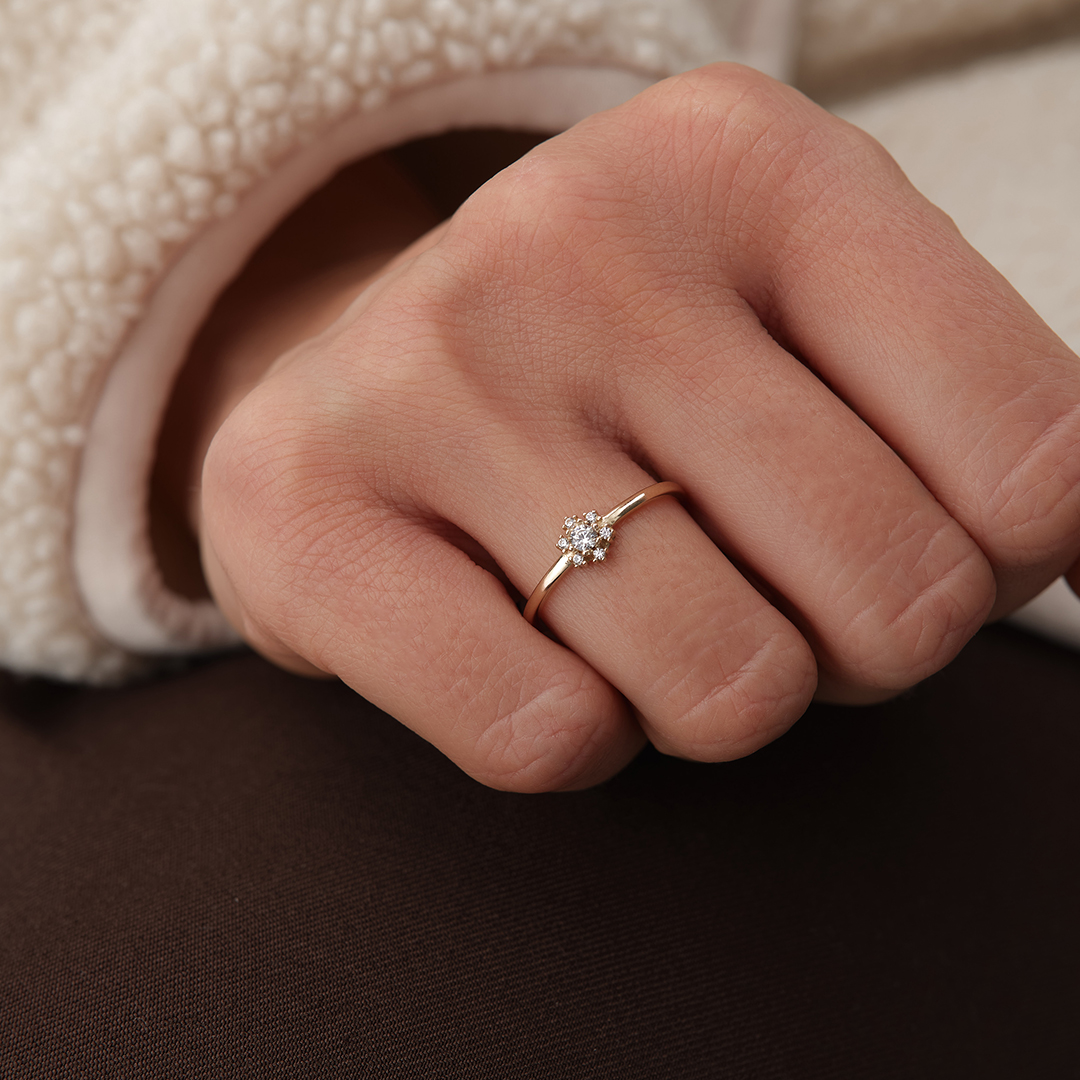 Tek Taş Efektli Minimal Altın Yüzük - 1