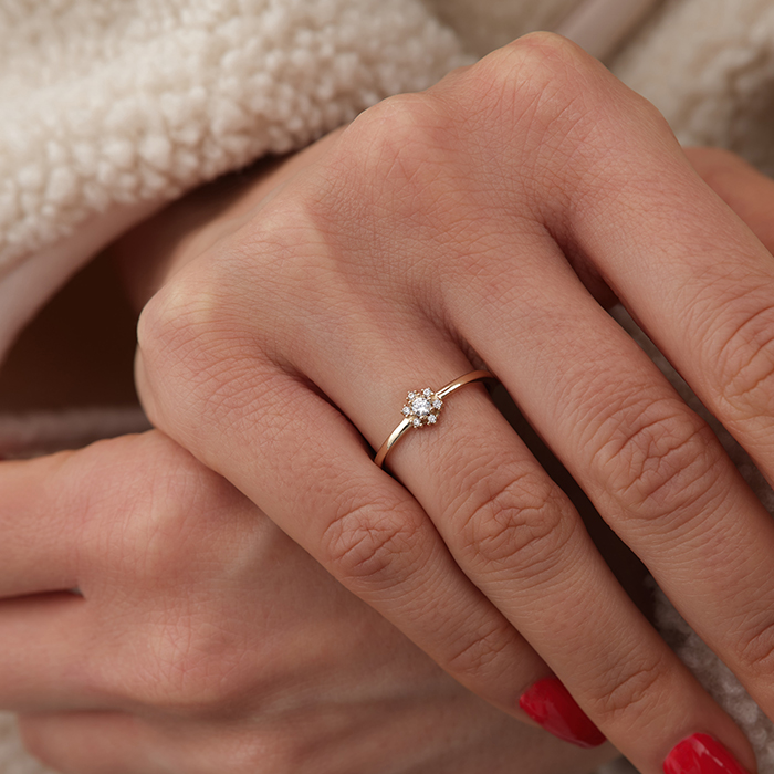 Tek Taş Efektli Minimal Altın Yüzük - Cemart (1)