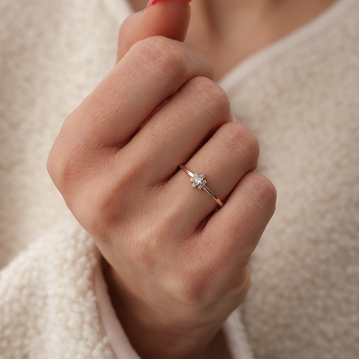 Tek Taş Efektli Minimal Altın Yüzük - 3