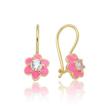 Tektaş Pembe Çiçek Çocuk Küpesi - Koçak