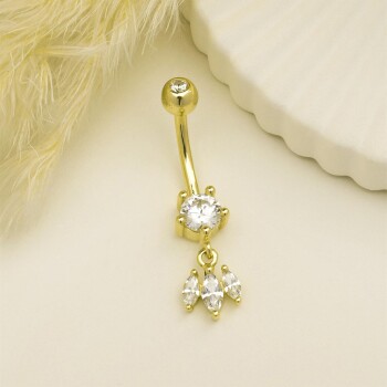 Tektaşlı Baget Taş Sallantılı Göbek Piercing - Dianora (1)