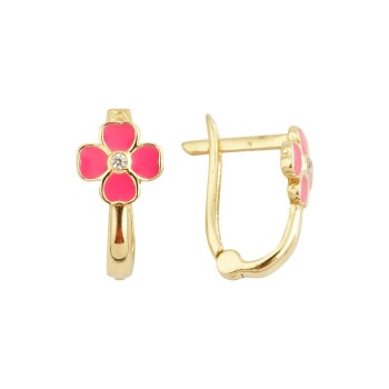 Tektaşlı Pembe Yonca Çocuk Küpesi - Melike