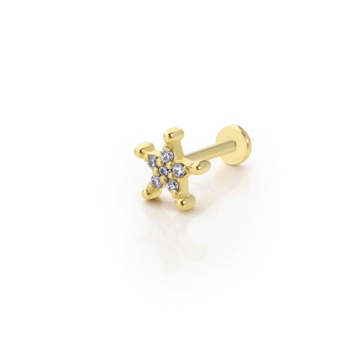 Top Detaylı Taşlı Büyük Yıldız Tragus Piercing - 1