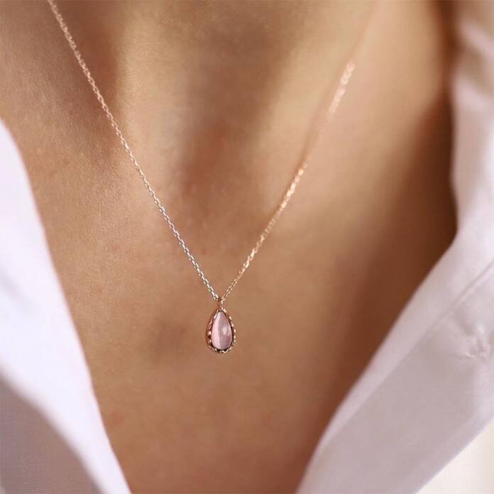 Toz Pembe Drop Kolye - 1