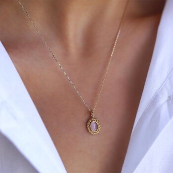 Toz Pembe Opal Kolye - Alen