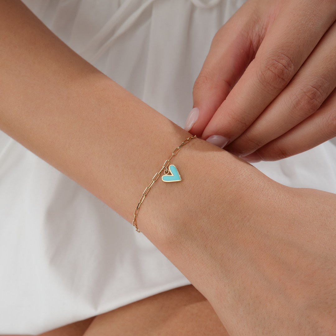 Turkuaz Kalp Ataç Altın Bileklik - 1