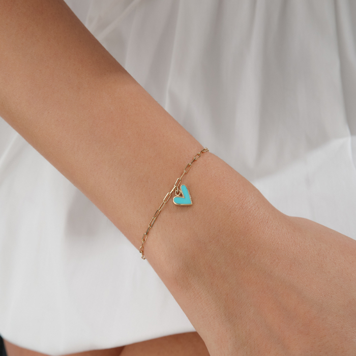 Turkuaz Kalp Ataç Altın Bileklik - Rayna (1)