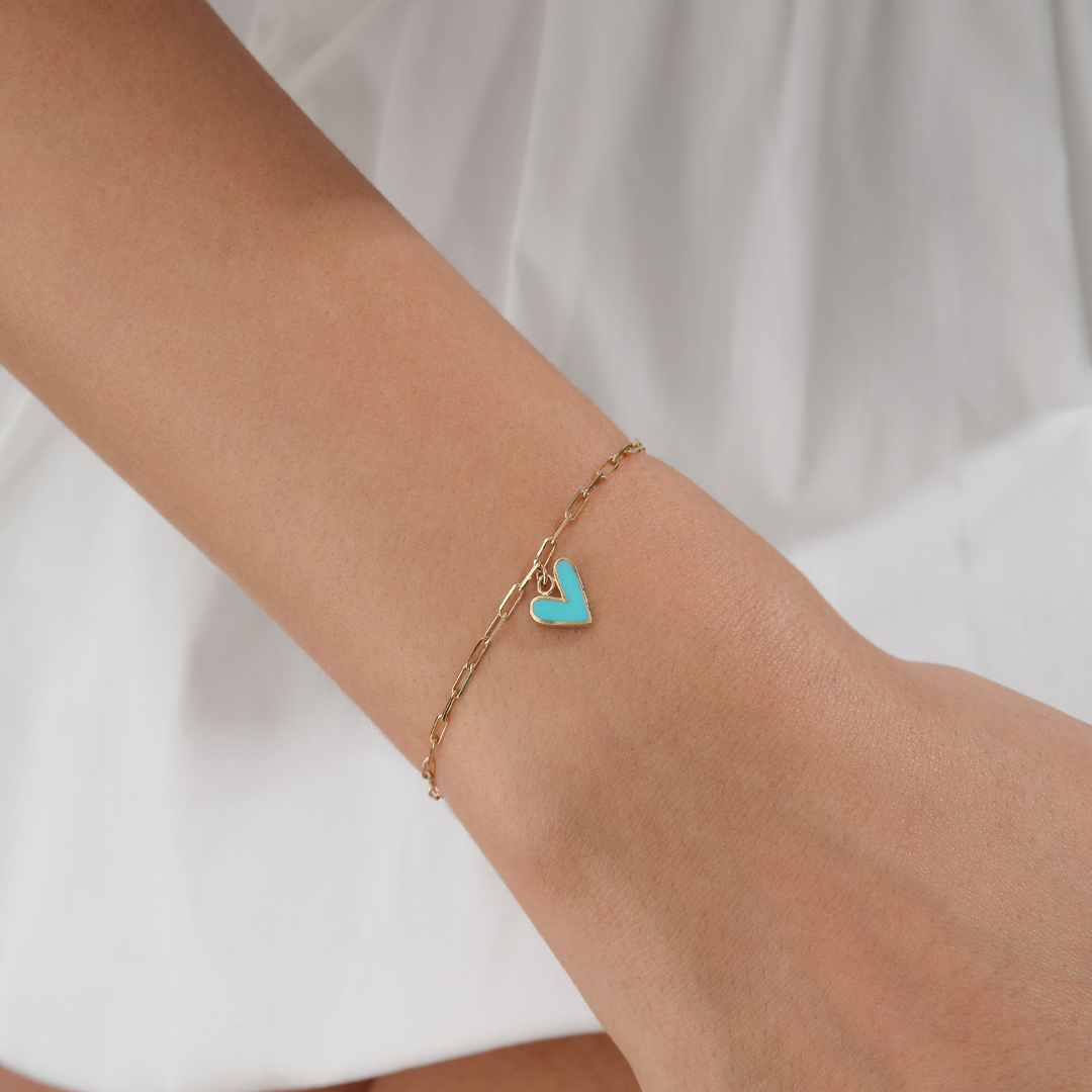 Turkuaz Kalp Ataç Altın Bileklik - 2