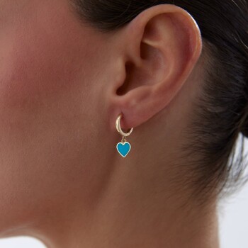 Turkuaz Kalp Sallantılı Küpe - Rayna