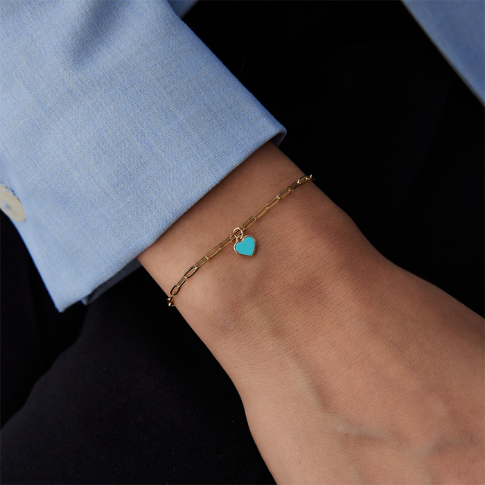 Turkuaz Mineli Kalp Charm Ataç Bileklik - Gökhan Bera