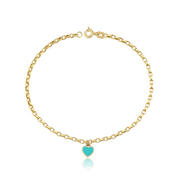 Turkuaz Mineli Kalp Charm Bileklik - 3