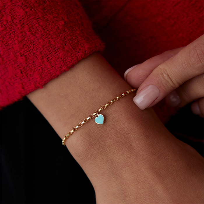 Turkuaz Mineli Kalp Charm Bileklik - Alen