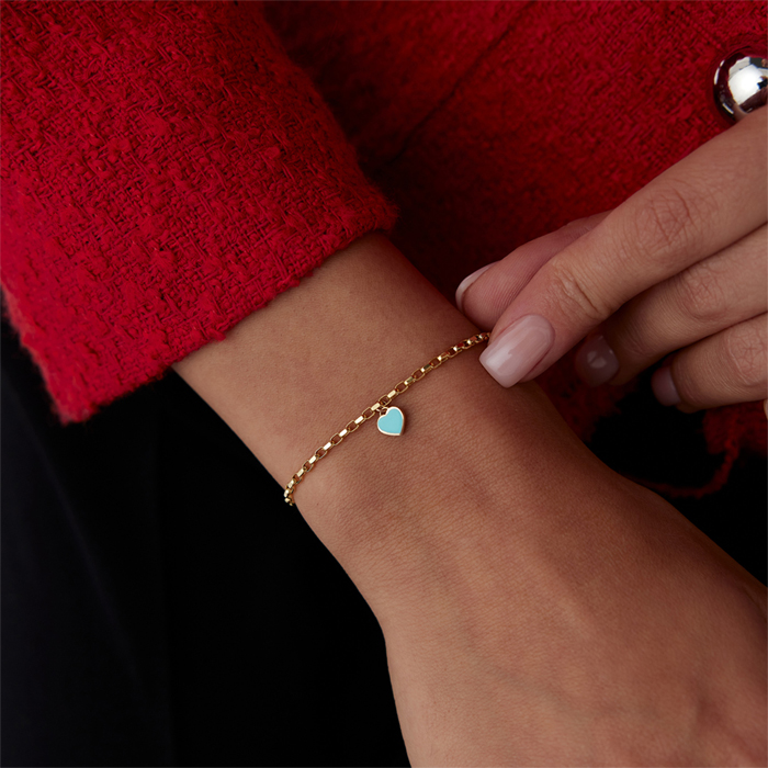 Turkuaz Mineli Kalp Charm Bileklik - Alen (1)