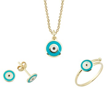 Turkuaz Mineli Nazar Boncuklu Çocuk Seti - Melike