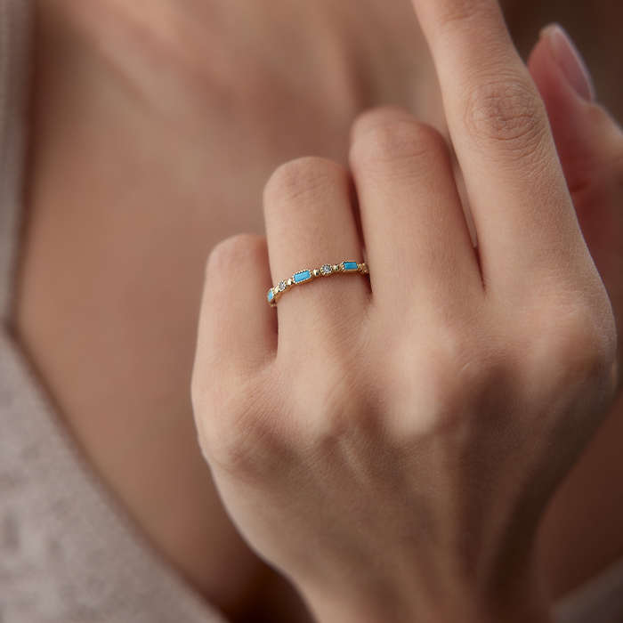 Turkuaz Mineli Parçalı Yüzük - Rayna