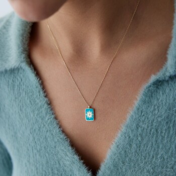 Turkuaz Mineli Plaka Yıldız Kolye - Cemart (1)