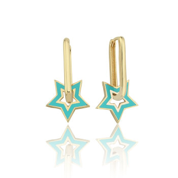 Turkuaz Mineli Star Ataç Küpe - 3