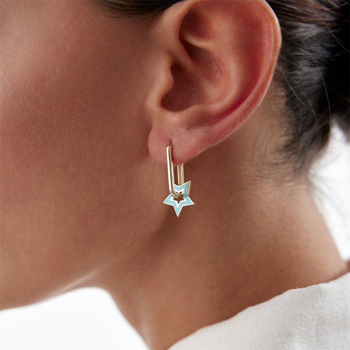 Turkuaz Mineli Star Ataç Küpe - Rayna