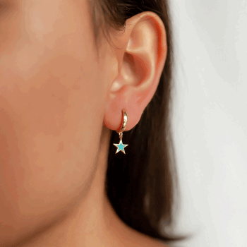 Turkuaz Mineli Yıldız Sallantılı Küpe - Rayna