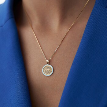 Turkuaz Mineli Yuvarlak Dualı Kolye - Özçelik (1)