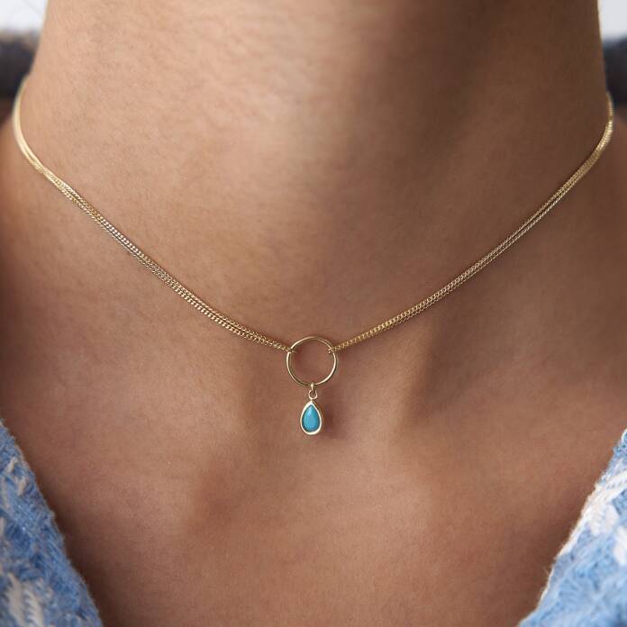 Turkuaz Taşlı Choker Kolye - 1