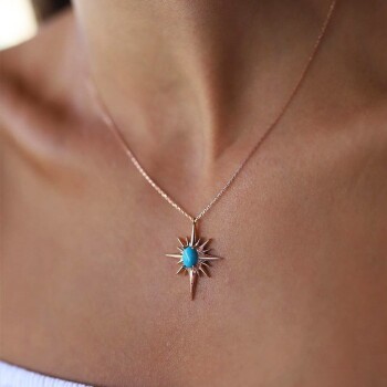 Turkuaz Taşlı Kutup Yıldızı Kolye - Alen