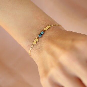 Turkuaz Taşlı Sıra Yıldızlı Bileklik - Rayna