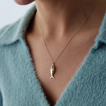 Turkuaz Vintage Oynak Balık Kolye - Cemart (1)