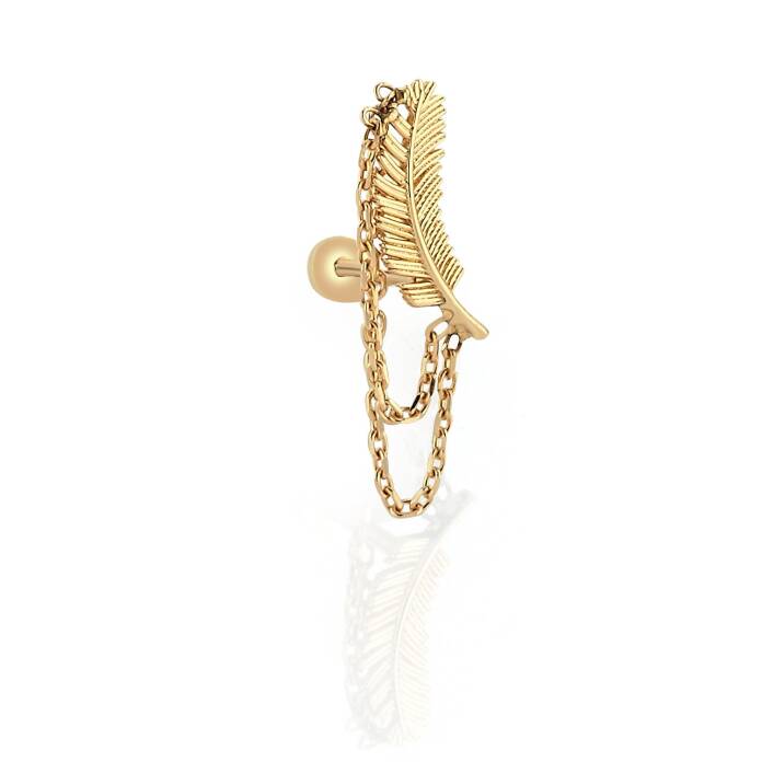 Tüy Motifli Zincir Tragus Piercing - 1