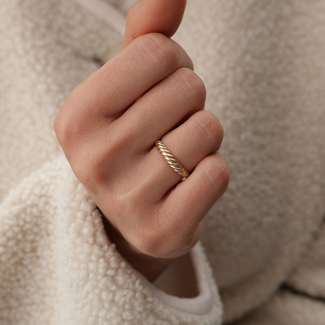 Twist Tasarım İnce Altın Yüzük - 2