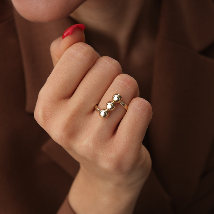 Üç Küre Detaylı Modern Altın Yüzük - Cemart (1)