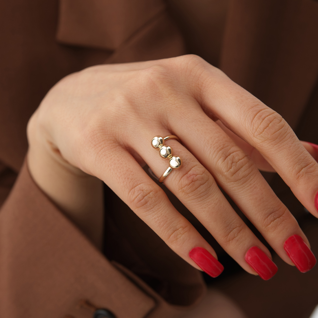 Üç Küre Detaylı Modern Altın Yüzük - 1