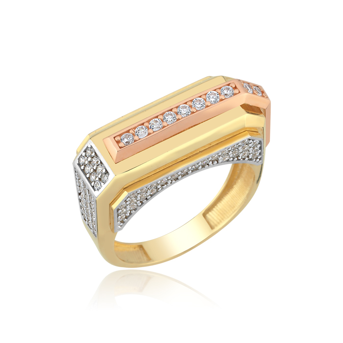 Üç Renkli Taşlı Line Altın Yüzük - Özkonak