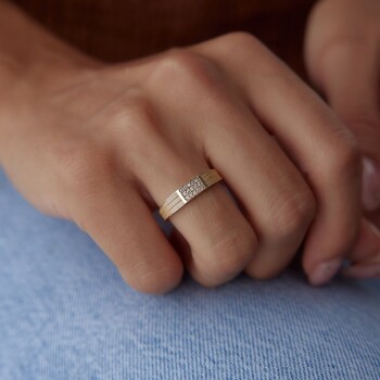 Üç Sıra Hasır Taşlı Yüzük - Mg Gold