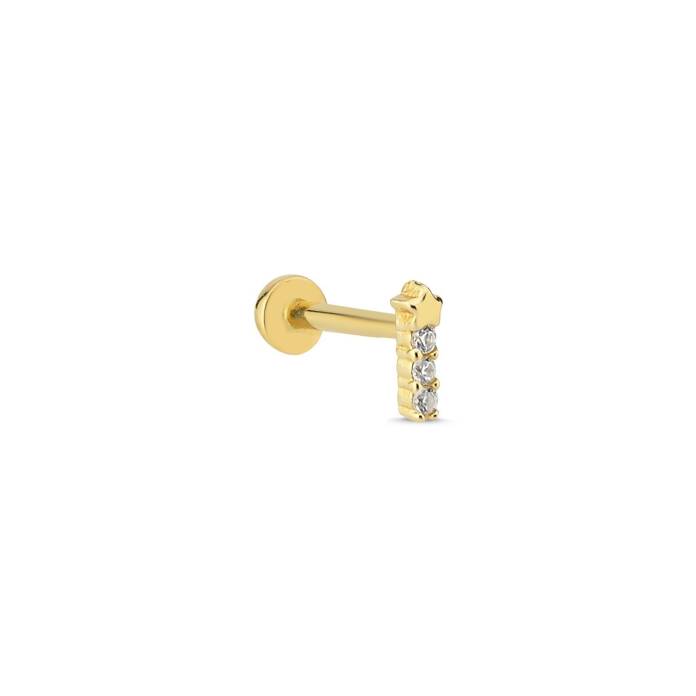 Üç Taşlı Yıldız Tragus Piercing - 1
