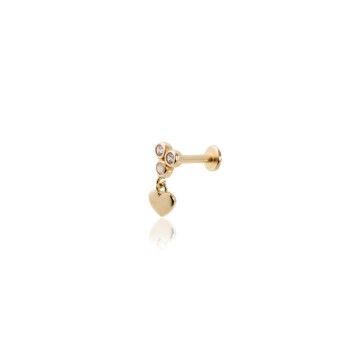 Üç Top Taş Ucunda Kalp Tragus Piercing - 1