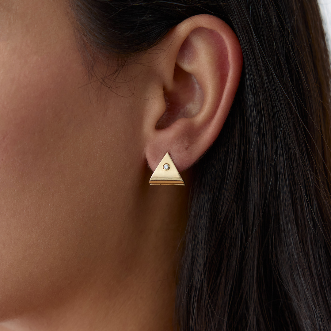 Üçgen Mini Taşlı Küpe - 1