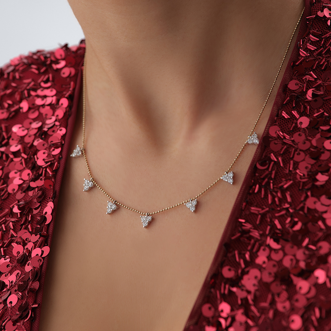 Üçgen Sarkıt Taşlı Altın Kolye - 2